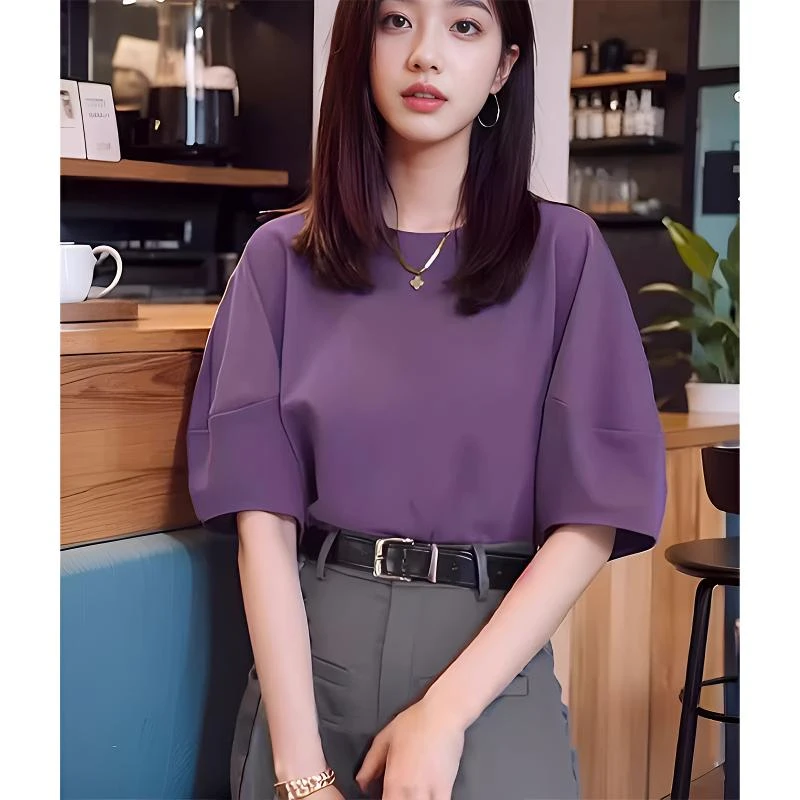 2025新款女夏季爆款宽松时尚百搭半袖休闲减龄休闲遮肉灯笼袖上衣