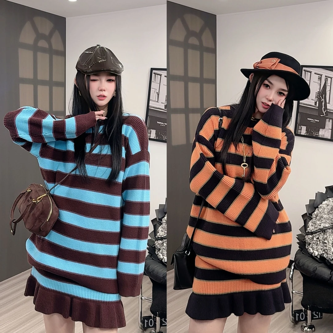 2025年秋冬新款圆领显瘦宽松撞色毛衣内搭