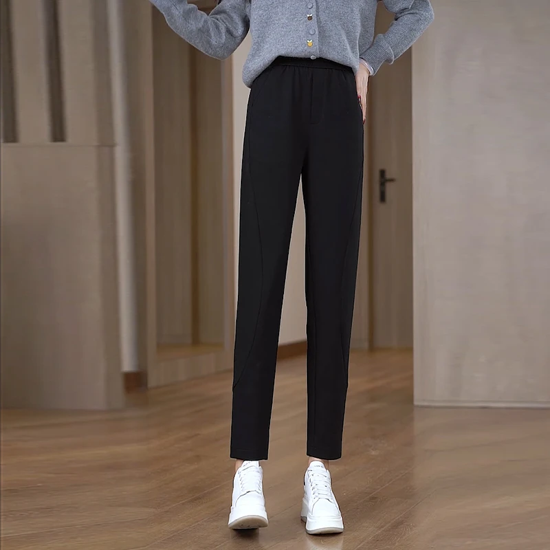 2025春季黑色休闲哈伦裤宽松显瘦高腰百搭哈伦萝卜裤时尚