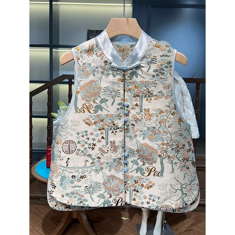 新中式国风女装盘扣上衣2025春季新款高级感复古百搭提花坎肩马甲