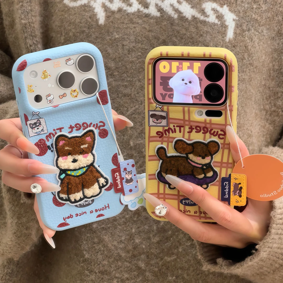 欧克里里刺绣小狗贴片标签适用苹果17/16手机壳华为vivo小米oppo