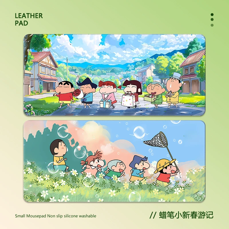 春游蜡笔小新鼠标垫超大绿色清新治愈ins办公电脑键盘桌垫滑鼠垫