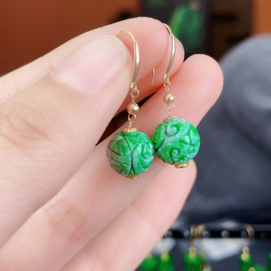 翡翠18K金镶嵌耳饰