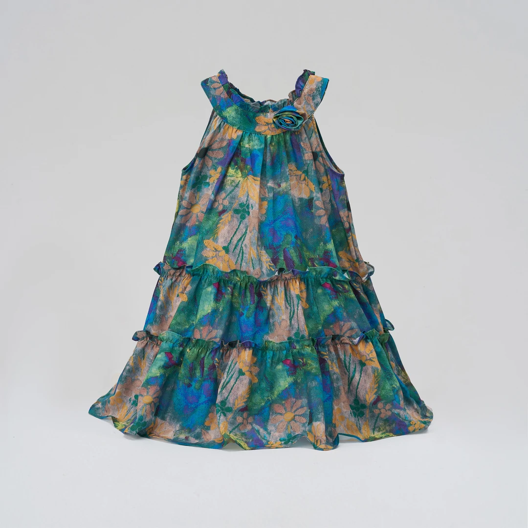 2691碎花显瘦气质时尚印花蓝色百搭长款夏季连衣裙YH240424