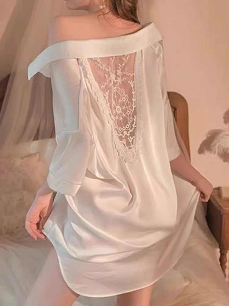 岩岩性感睡衣女夏睡裙高级感冰丝薄款纯欲男友风衬衫可外穿