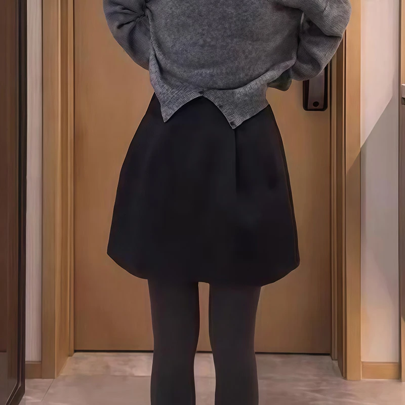 5896欧货加厚毛呢裙2025年冬季显瘦高级感黑色A字半身短裙子