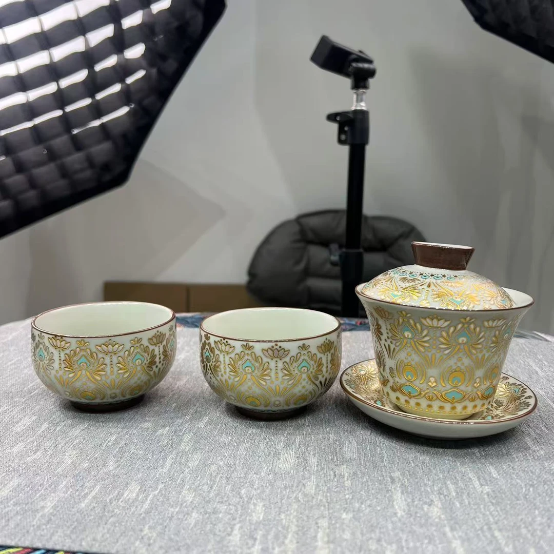 敦煌悬停三才盖碗+两杯