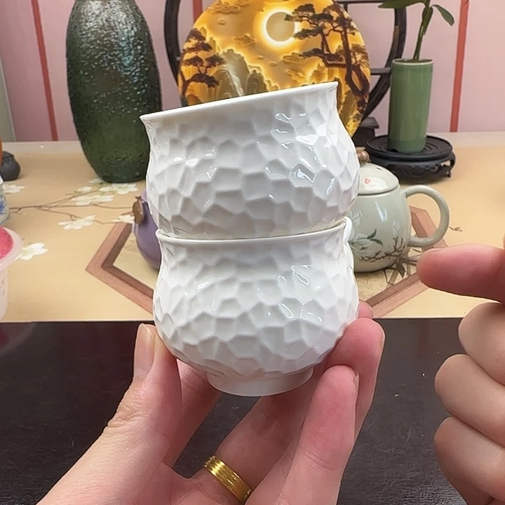 羊脂玉锤纹罗汉杯两只装