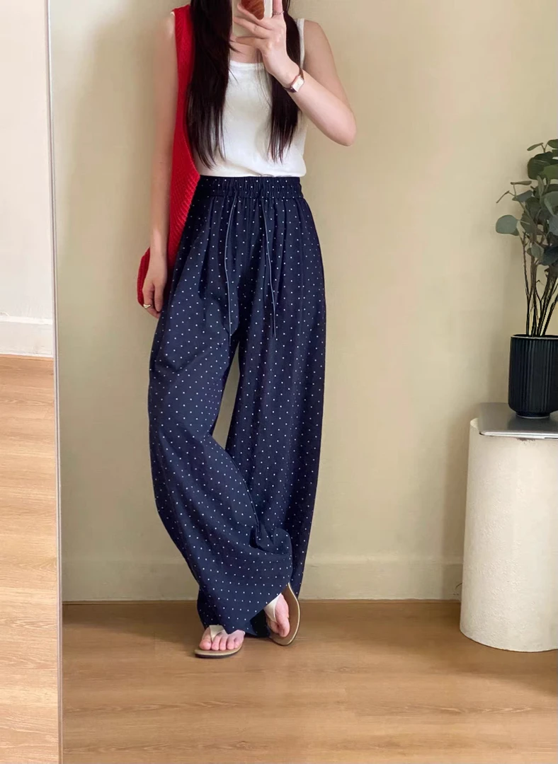 【贝希】夏季波点抗皱直筒裤516