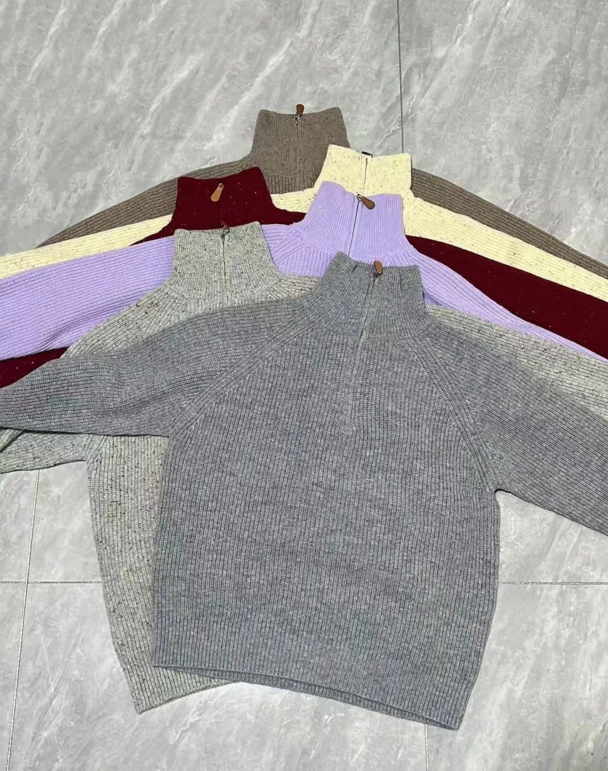 不能机洗【2402-1】高领半拉链羊毛毛衣女宽松立领针织衫上衣