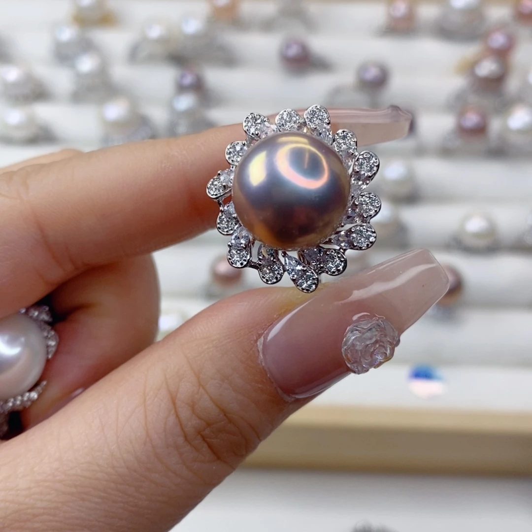 淡水珍珠戒指银S925镶嵌挠*