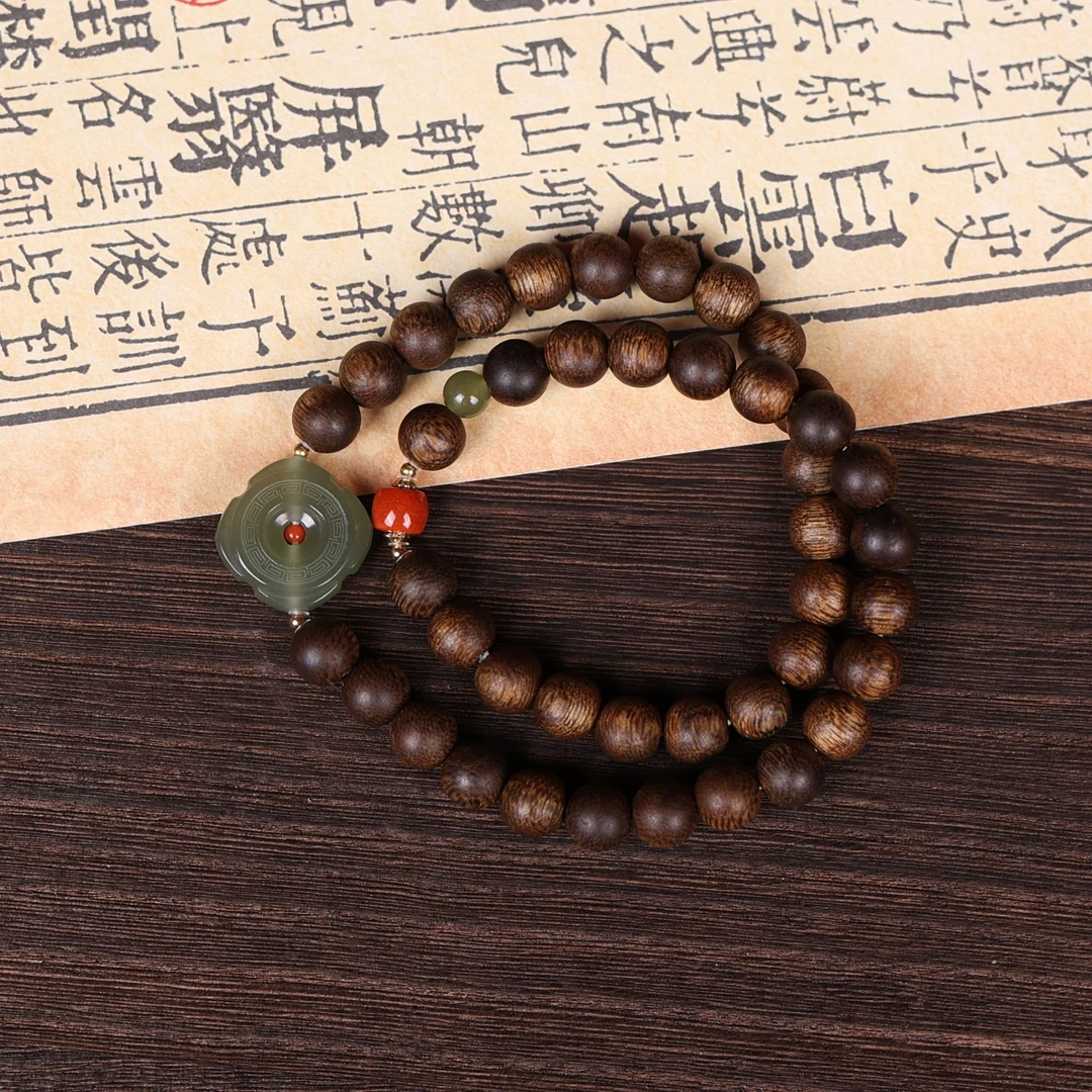 沉香【奇香堂】沉香手串-帝王紫棋楠0.8平安扣双圈款