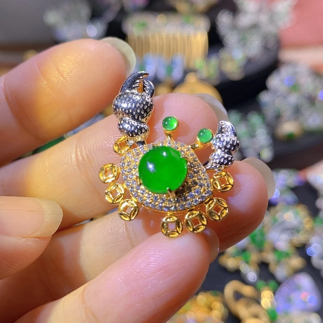 吊坠(不含链)银S925镶嵌翡翠