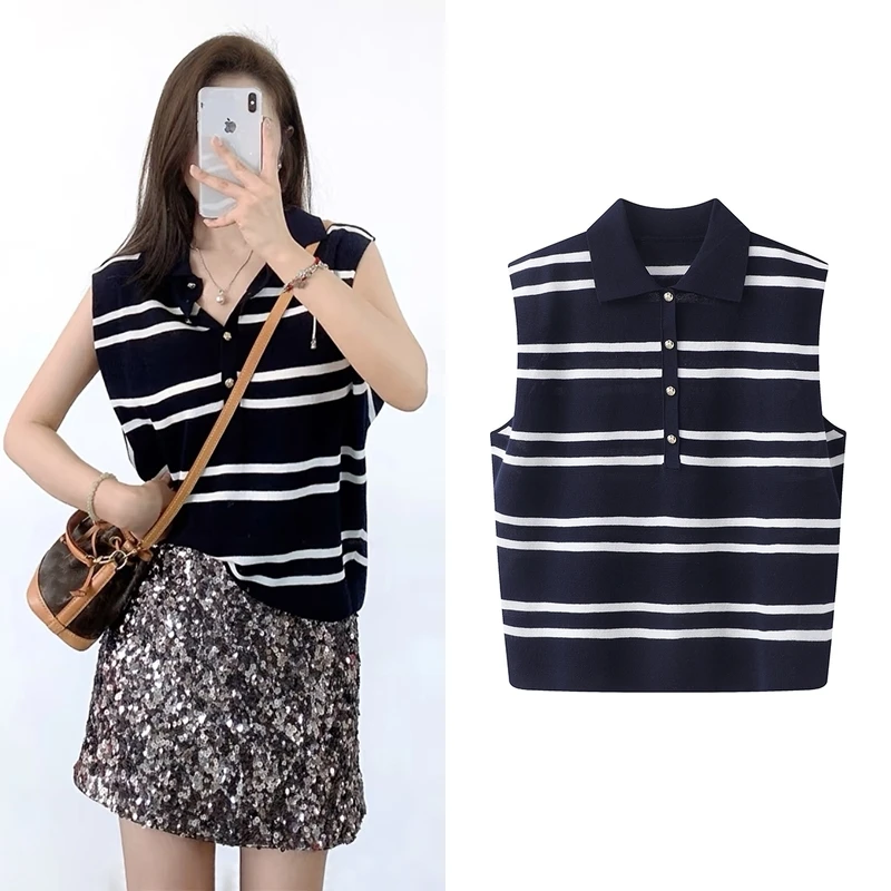 COCO FEFH 【毛针织衫】2025夏新品醋酸棉纱宽肩立裁轻薄背心K5949