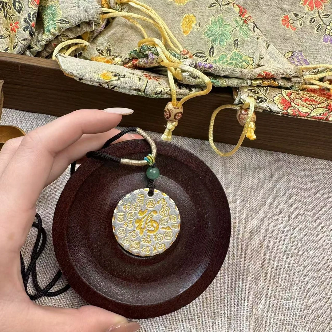 吊坠足银 S245福牌吊坠999.9时尚复古古法风中古精美银制品