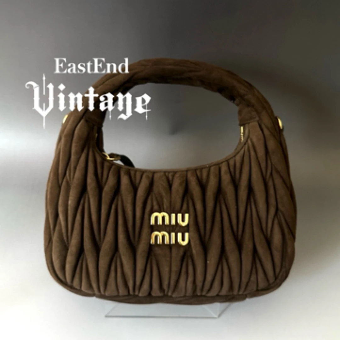 95新 MIU MIU/缪缪 東区-Miumiu棕色丝绒褶皱hobo单肩包/92137