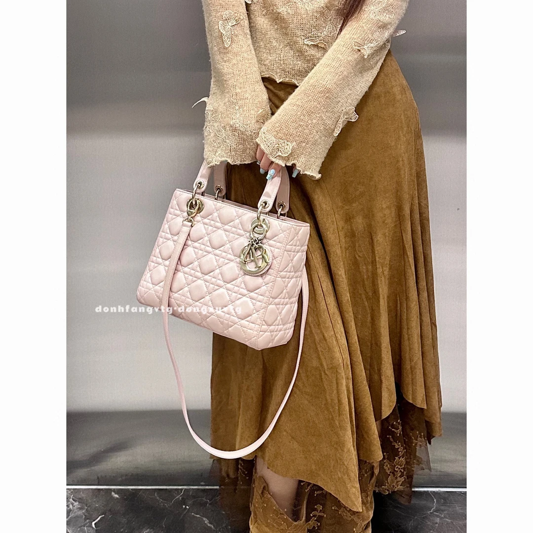 95新 DIOR/迪奥 dior五格粉色戴妃手提包K