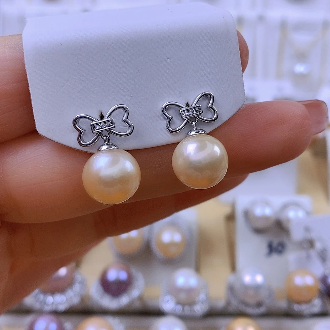 银S925镶嵌耳饰淡水珍珠
