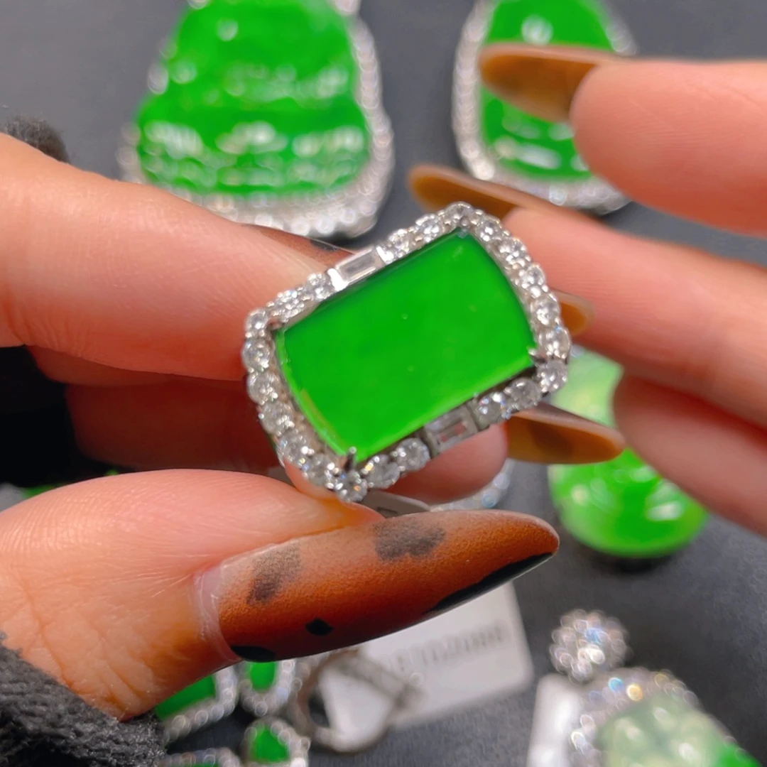 翡翠银S925镶嵌戒指戒指