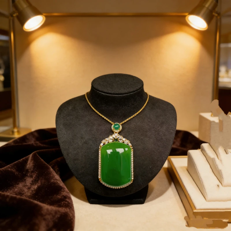 -S058-天然  高端  大气   -时尚   绿玉髓 无事牌吊坠-配链子