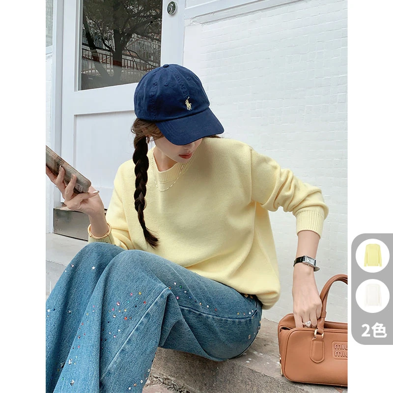 美洋MEIYANG【现货】好心情针织衫 绵羊毛混纺宽松圆领套头毛衣