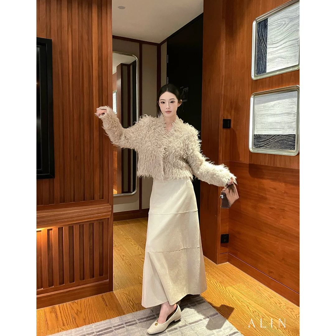 ALIN【挪威的森林】长袖立体卷毛开衫刷毛效果流苏针织外套AL5PZS37