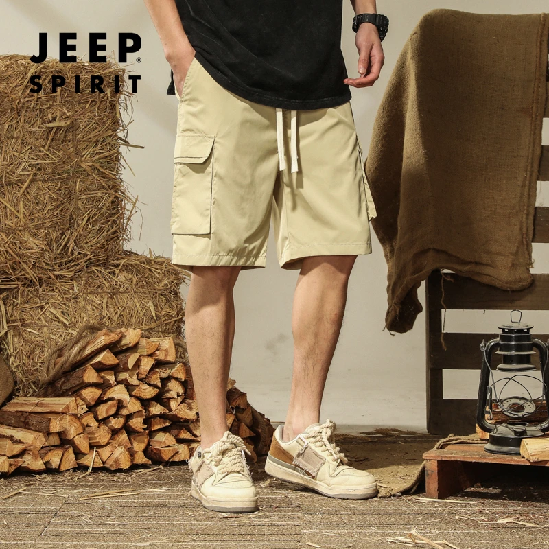 夏季中裤几何图案薄款工装裤短裤纯色简约宽松运动男士多口袋