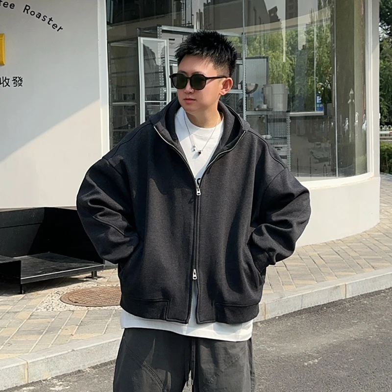 LKT.NINE潮牌美式双拉链开衫卫衣男秋季连帽重磅设计感外套潮7209