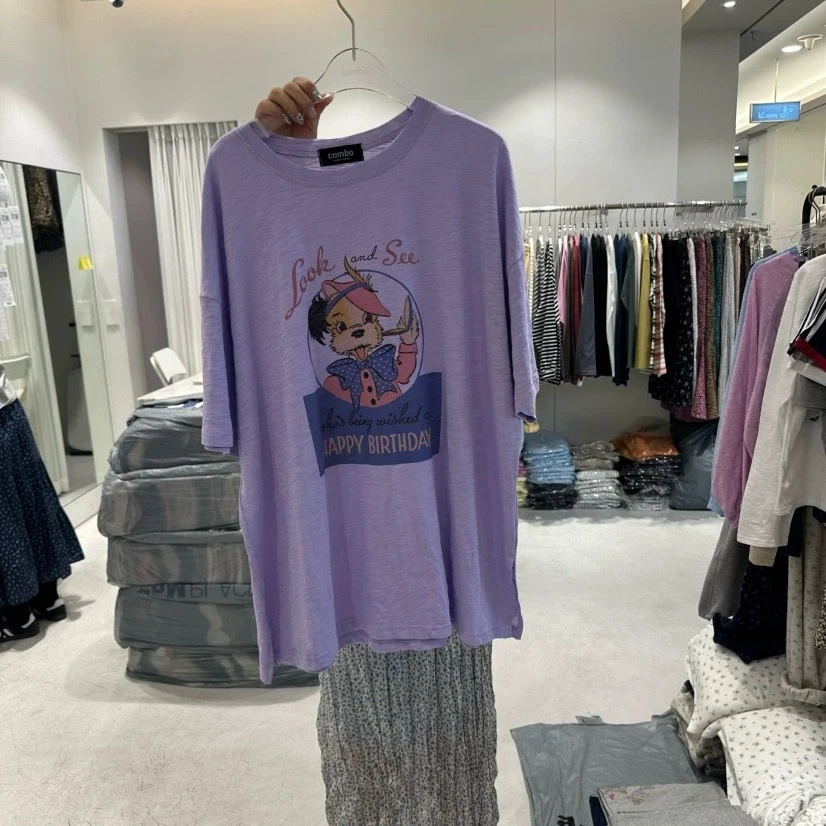 C772 韩国代购 combo 25春 洋气印花字母宽松百搭短袖T恤