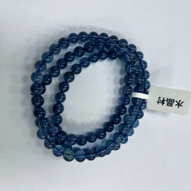 天然辰砂魔鬼蓝海蓝宝三圈6毫米