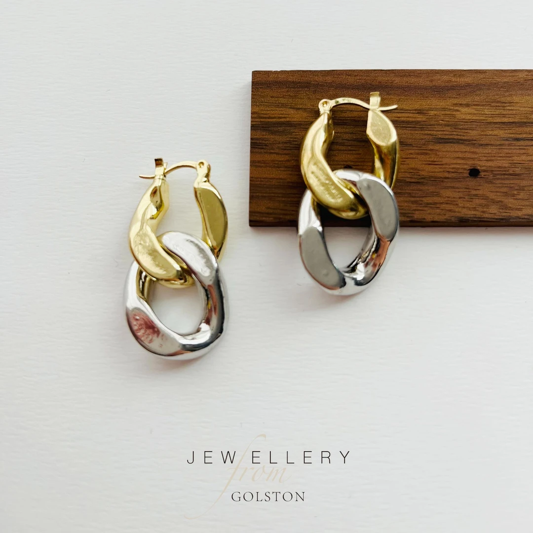 铜合金耳饰 金色银色双环金属法式小众高级大牌耳钉耳环s925银针