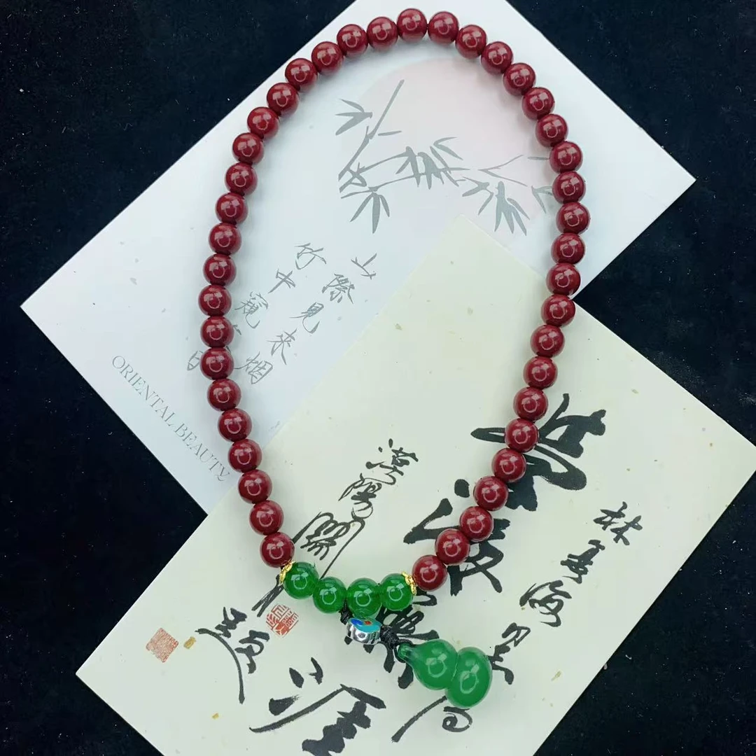 含辰砂工艺品10MM辰砂朱砂祖母绿葫芦双圈百搭文玩手串 MTX-0299