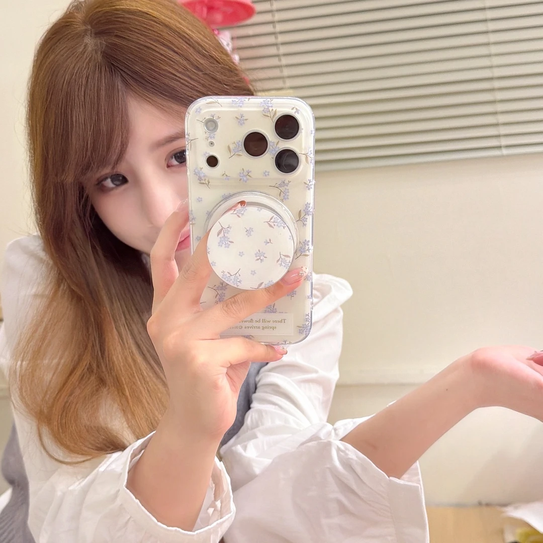 高级感简约小碎花手机保护壳适用于苹果17promax支架16pro手机壳