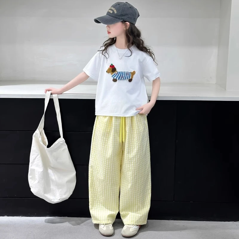 女童夏装套装2025新款女大童儿童短袖T恤阔腿裤休闲裤夏季两件套6