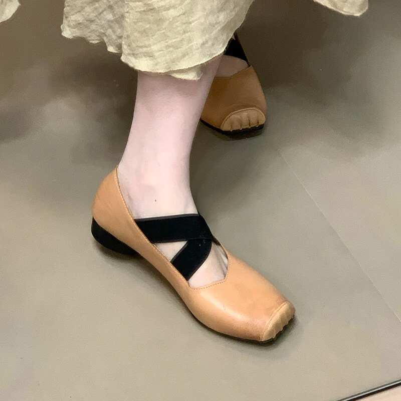 芭蕾舞蹈鞋法式复古气质单鞋交叉带浅口奶奶鞋女温柔