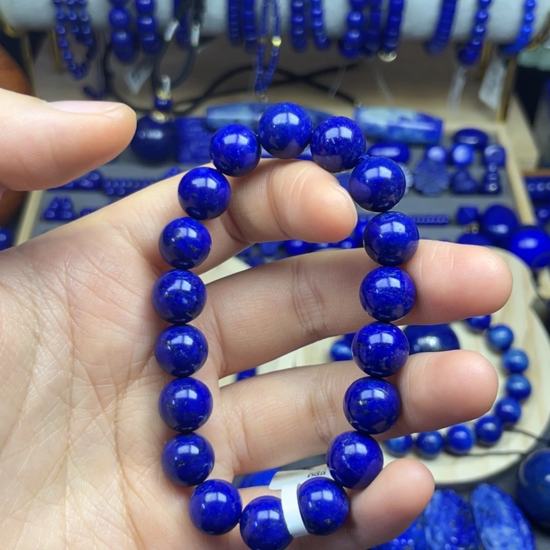 青金石未镶嵌圆珠手串10+