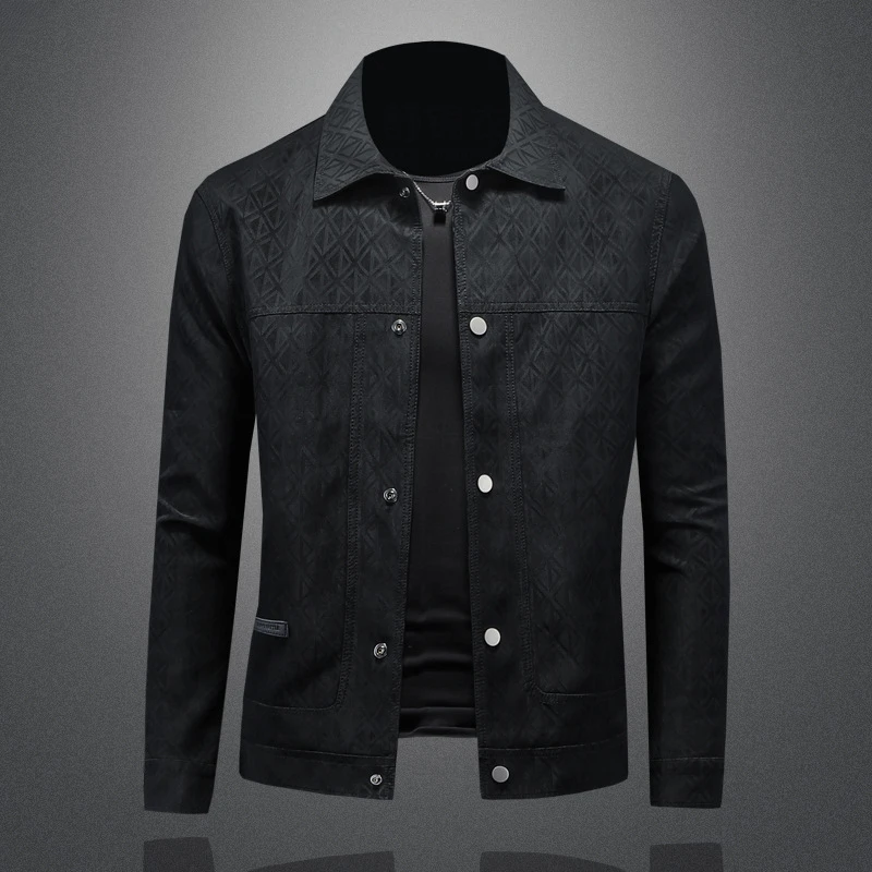 春秋季潮流时尚翻领皮衣男士韩版修身2025新款帅气休闲百搭皮外套
