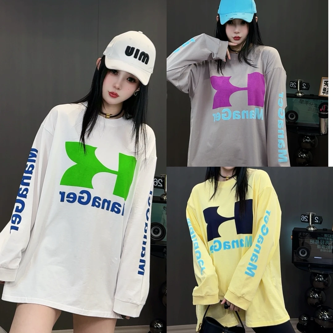 欧洲站春装女2025新款女装欧货时尚百搭洋气字母圆领长袖网红T恤