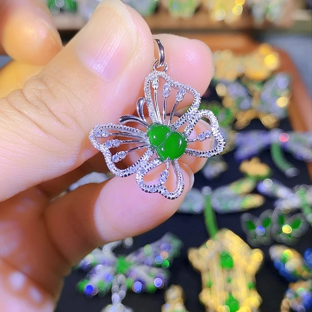 吊坠(不含链)银S925镶嵌翡翠