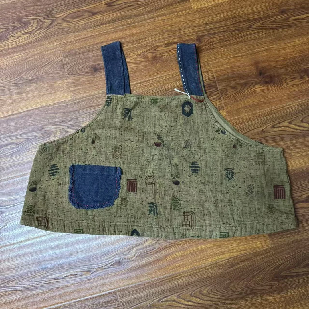 甲骨文口袋图案脏染马甲上衣