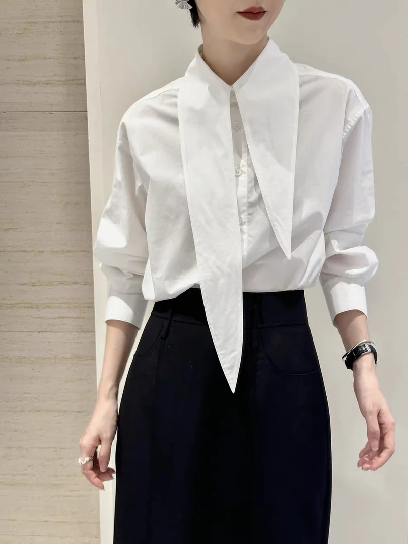 江奇怪 设计感可拆卸飘带衬衣宽松气质百搭上衣JJC8085