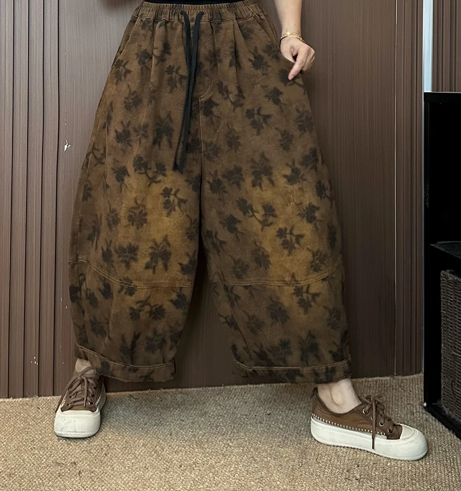 C3308秋款数码印花休闲裤女宽松复古时尚垮裤高级感85.140xw免