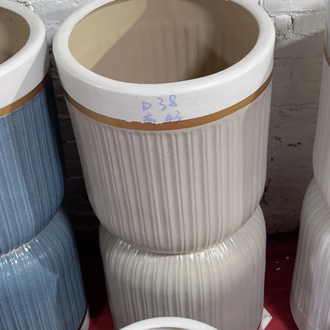 陶瓷9号卡其底花盆特大号瑕疵款