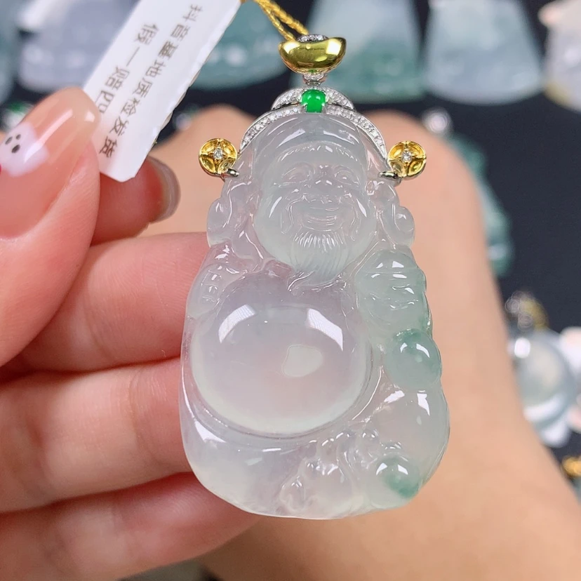 【闪购商品】翡翠18K金镶嵌颈饰财神