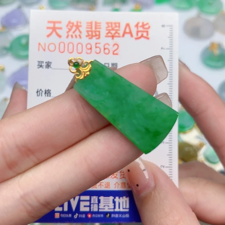 楚***飞翡翠18K金镶嵌颈饰无事牌