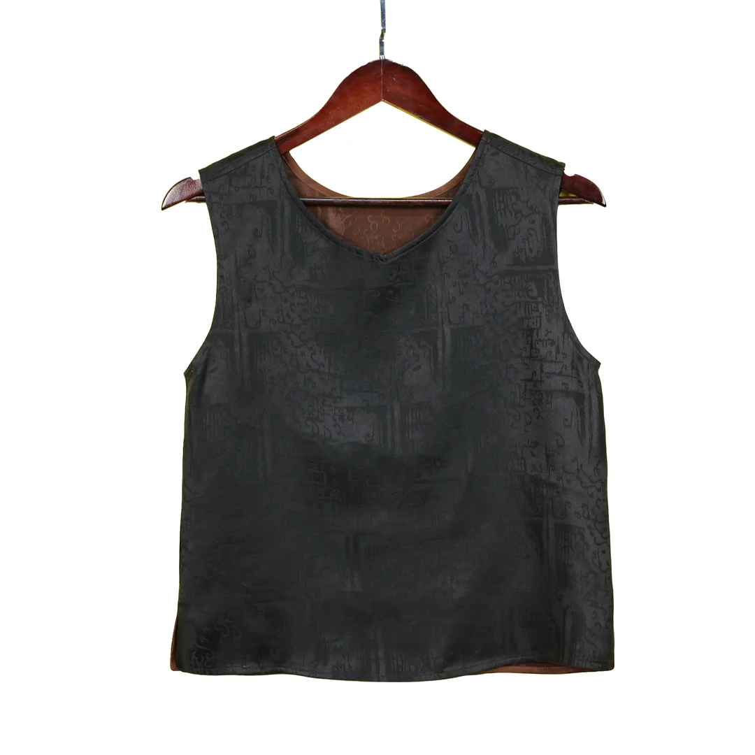 丘美【墨星澜】花萝香云纱夏季国风复古日常百搭小A摆纯色背心