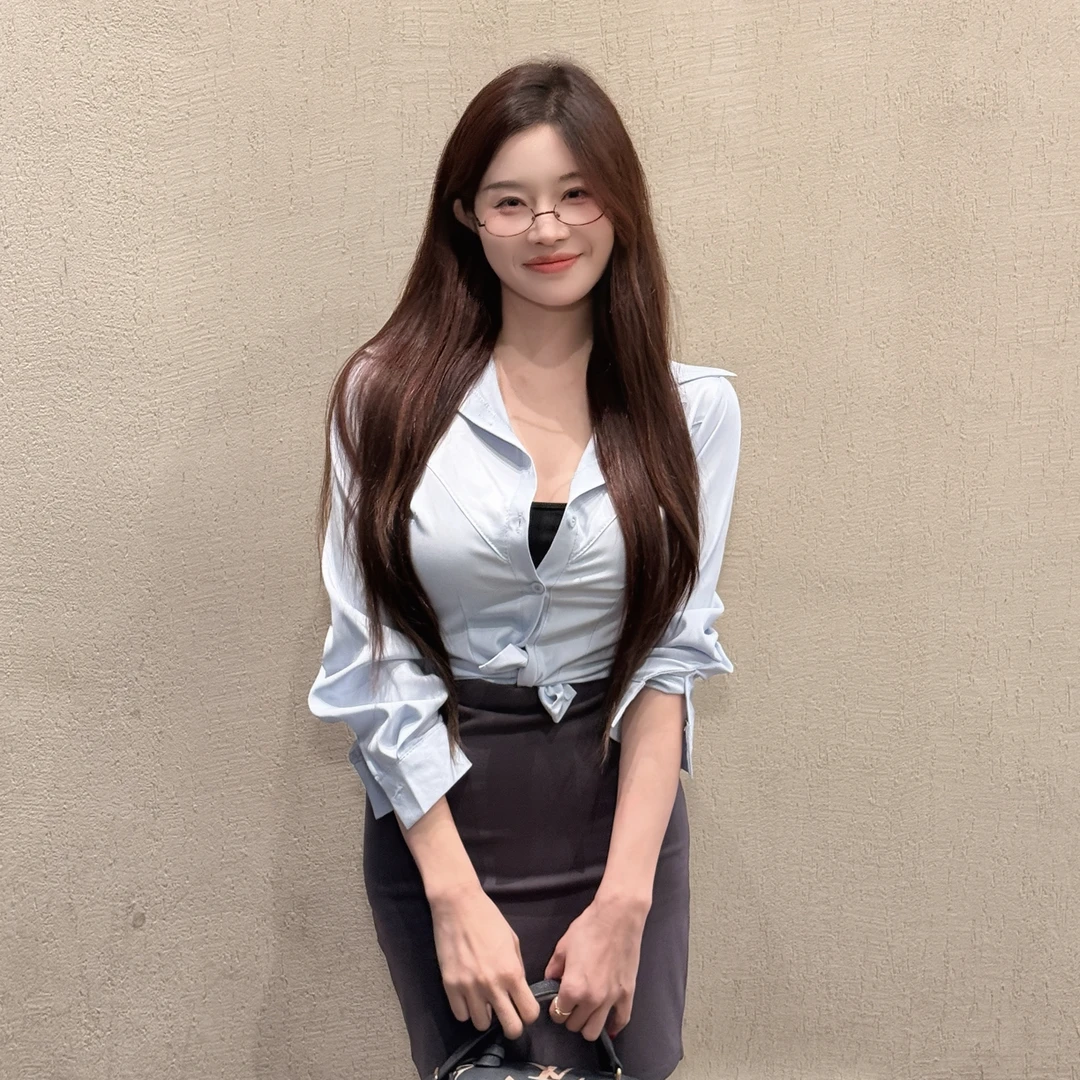 9086＃显瘦纯欲收腰简约百搭长袖衬衣