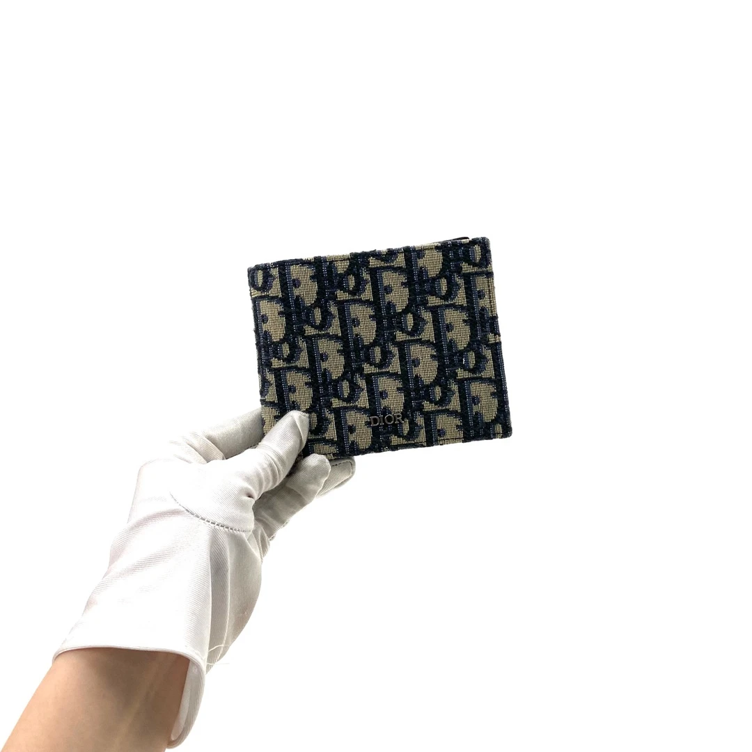 99新 DIOR/迪奥 经典老花短款帆布对折钱包 尺寸12/10