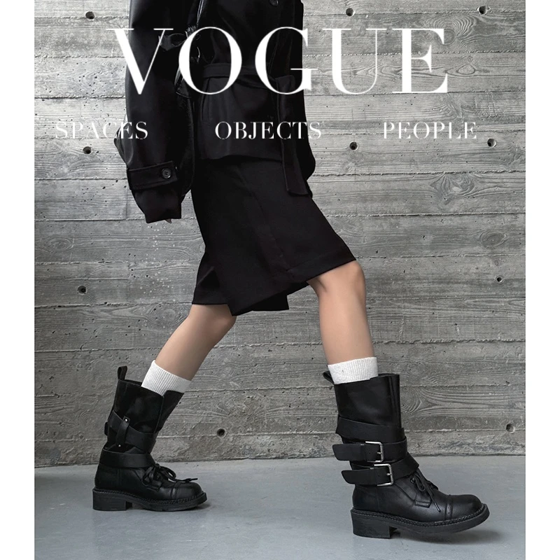 巨好看西部靴2025秋冬季新款真皮短筒女靴子中筒马丁靴厚底瘦瘦靴