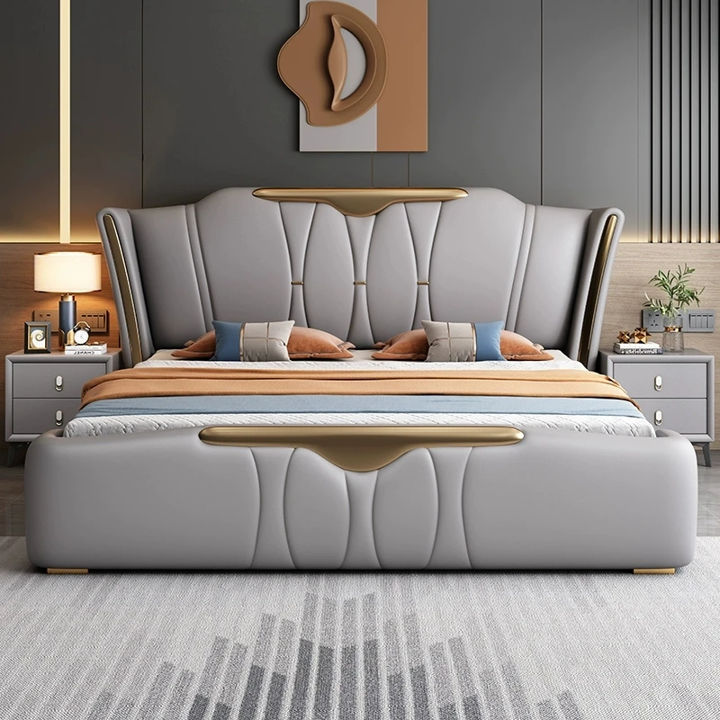 意式轻奢床双人床婚床极简皮艺床简约家用储物主卧室双人床大床